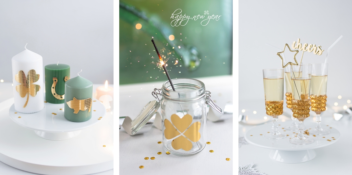 DIY-Glücksbringer für Silvester: Glückskerze, Wunschglas to-go und Sektgläser mit Gold-Glitter verschönern #sinnenrauschDIY