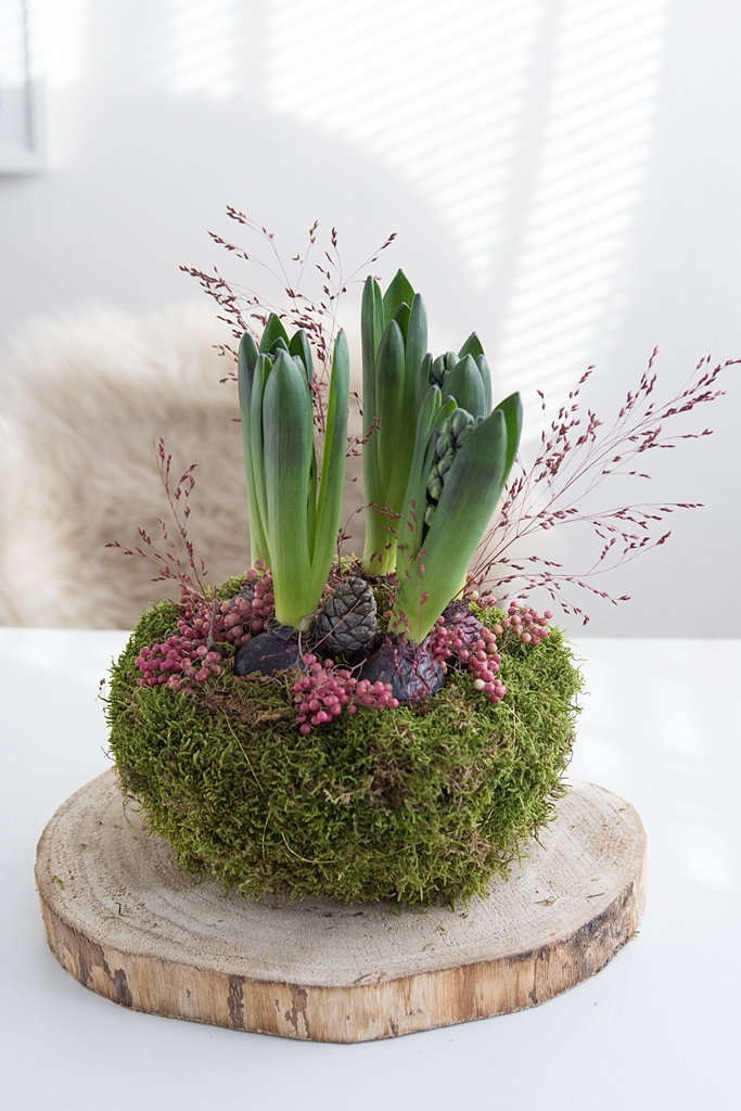 DIY: Einfache Frühlingsdeko mit Hyazinthen, Moos und getrockneten ...
