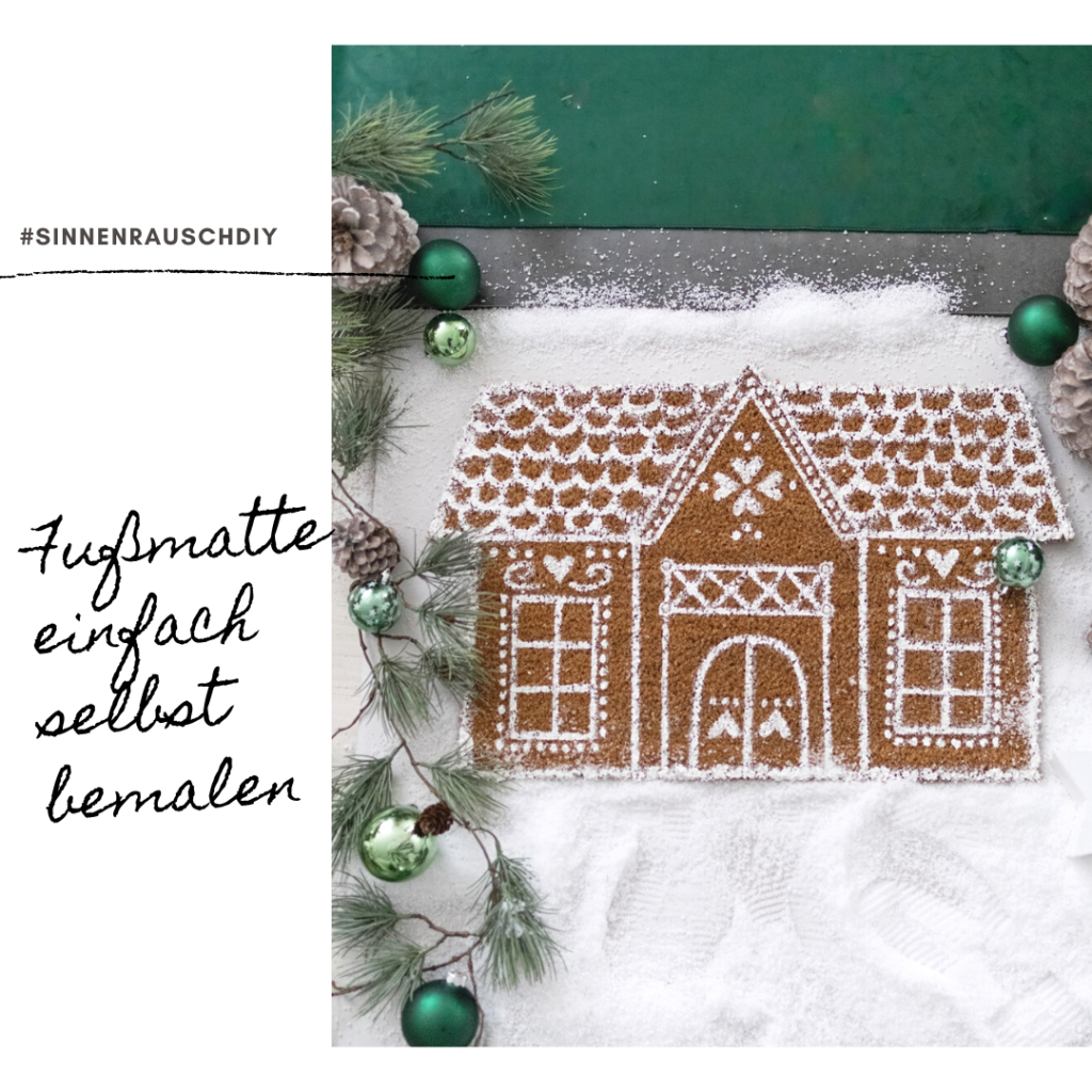 Kreativ-Adventskalender #17: Weihnachtliche bemalte Lebkuchenhaus-Fußmatte