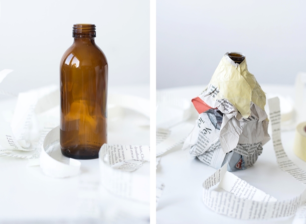 Zu schade fürs Altglas: Pappmaché Vasen aus leeren Flaschen und alten Buchseiten