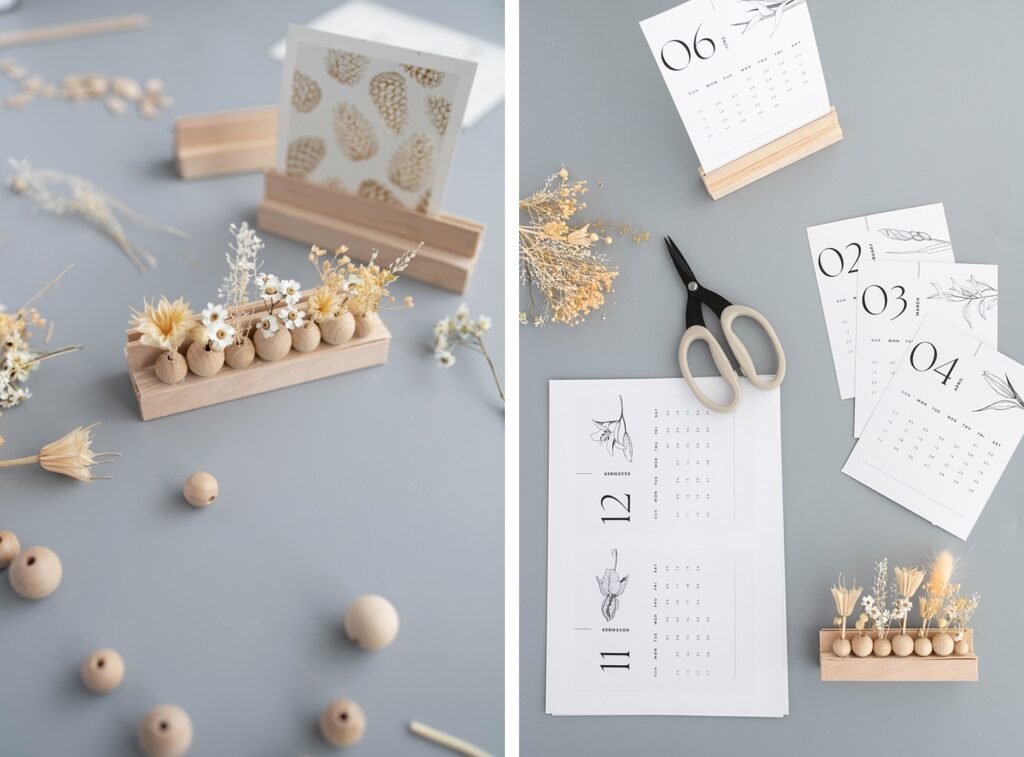 DIY Kartenhalter aus Holzspateln & minimalistischer Kalender 2023 zum kostenlosen Download