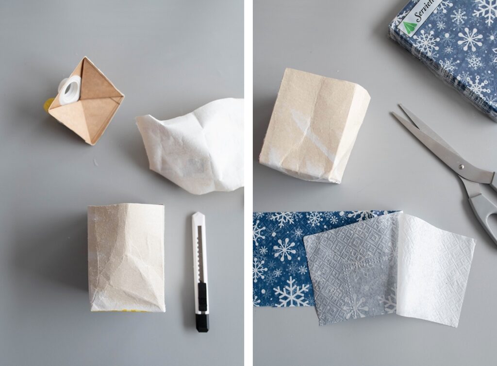 Weihnachtlicher DIY-Pflanztopf aus Tetrapack